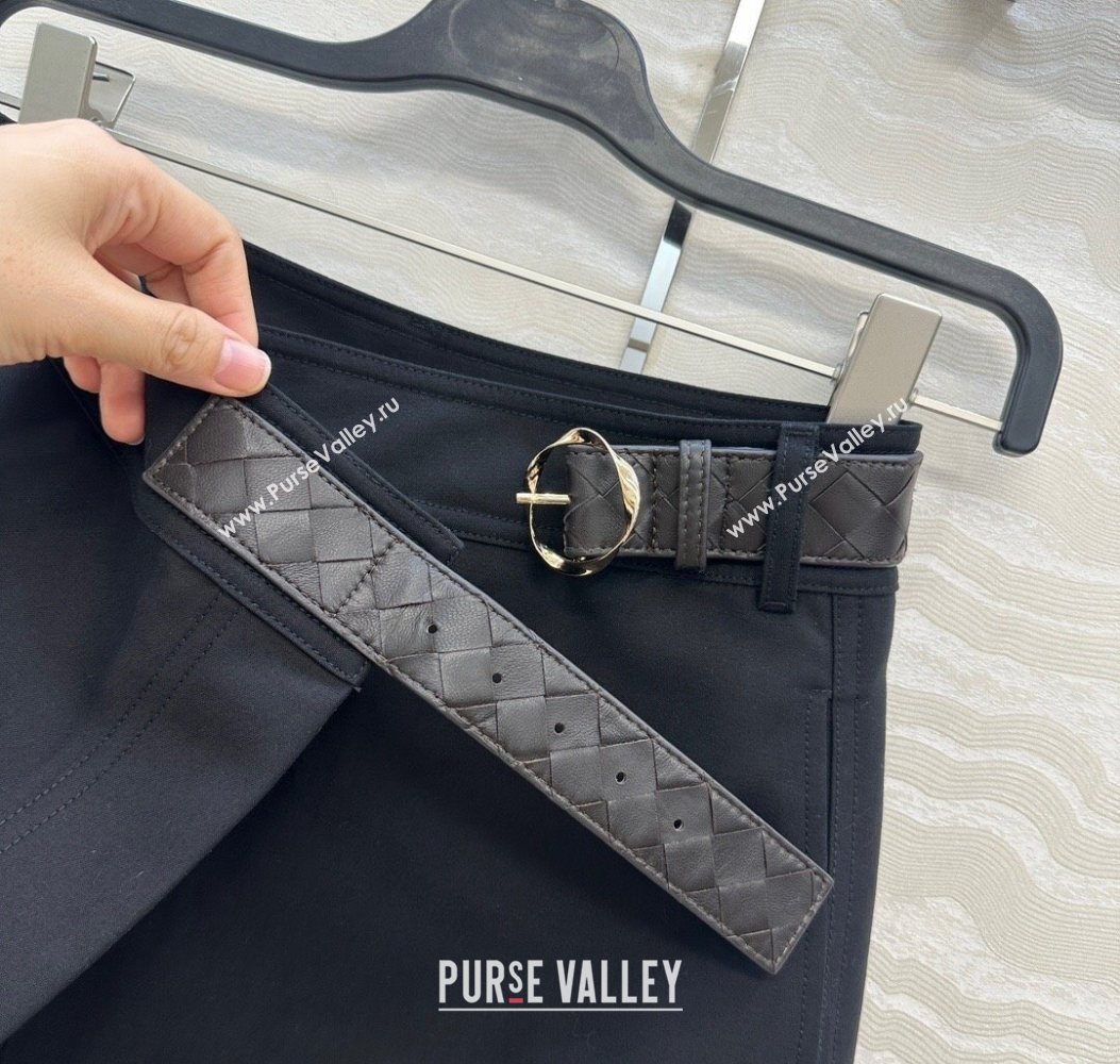 Bottega Veneta Cotton Skirt with Lambskin Leather Belt Black 2025 1106 (QI-251106093)