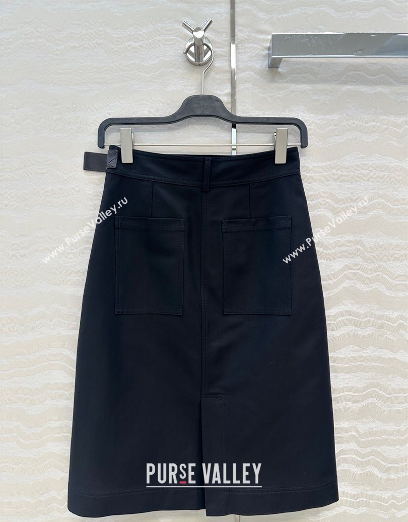 Bottega Veneta Cotton Skirt with Lambskin Leather Belt Black 2025 1106 (QI-251106093)