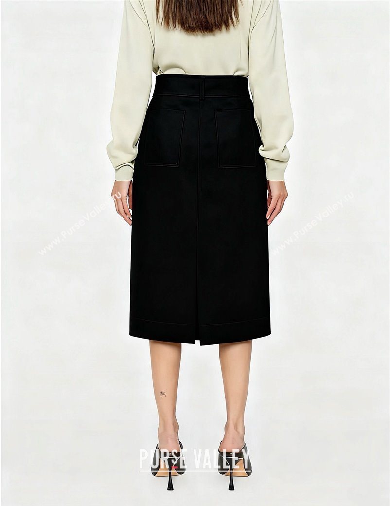 Bottega Veneta Cotton Skirt with Lambskin Leather Belt Black 2025 1106 (QI-251106093)