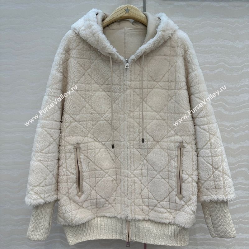 Dior Cashmere and Lambskin Leather Reversible Jacket White 2025 DR110501 (QI-251106100)