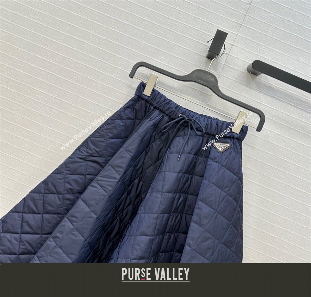 Prada Cotton Padded Skirt Navy Blue 2025 PR111527 (QI-251115027)