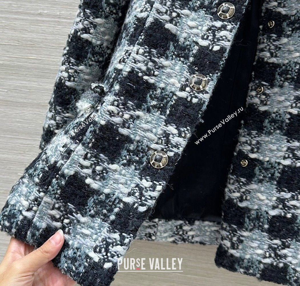 Chanel Wool Blend Tweed Jacket Black/Grey 2025 CH120101 (QI-251201077)