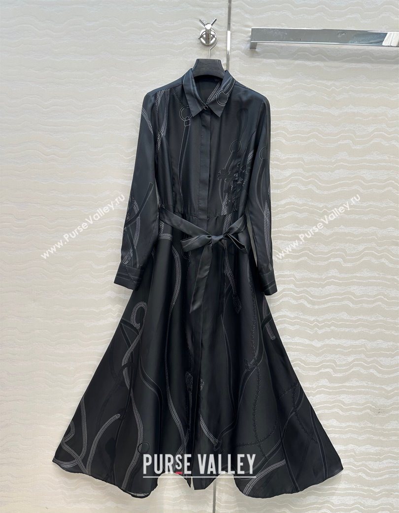 Hermes Silk Shirt Dress Black 2025 HS120102 (QI-251201083)