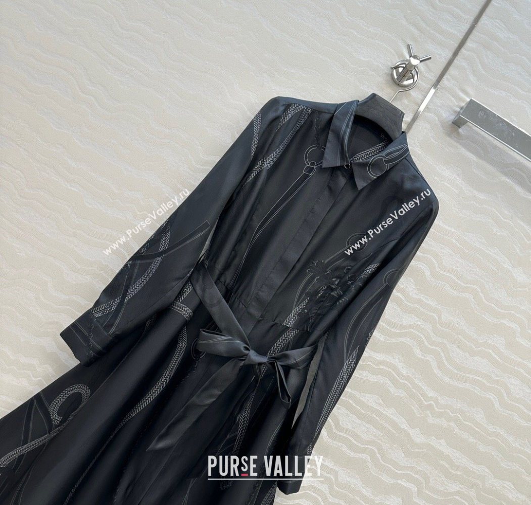 Hermes Silk Shirt Dress Black 2025 HS120102 (QI-251201083)