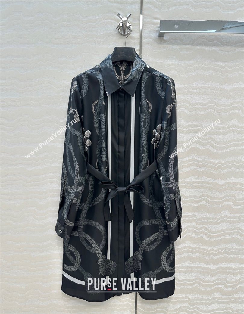 Hermes Silk Shirt Dress Black 2025 HS120103 (QI-251201084)