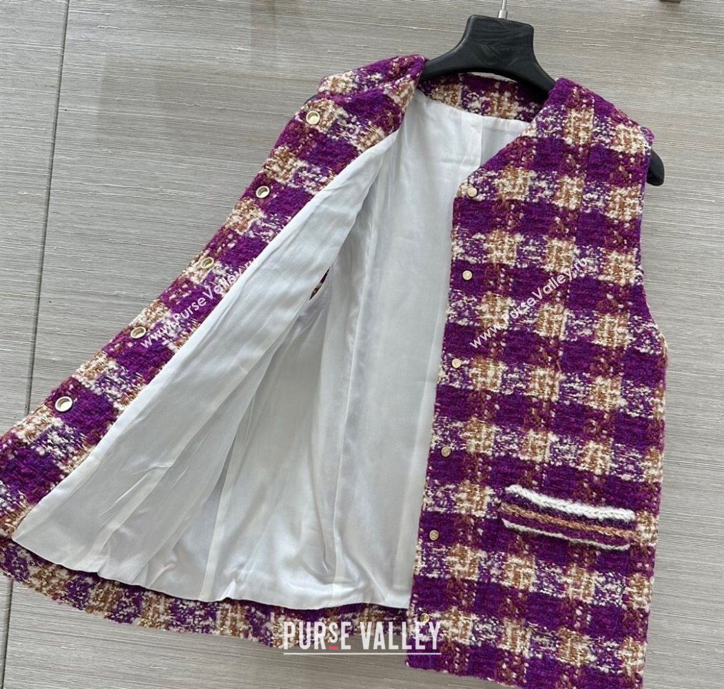 Chanel Wool Blend Tweed Vest Fuchsia Pink 2025 CH120101 (QI-251201072)