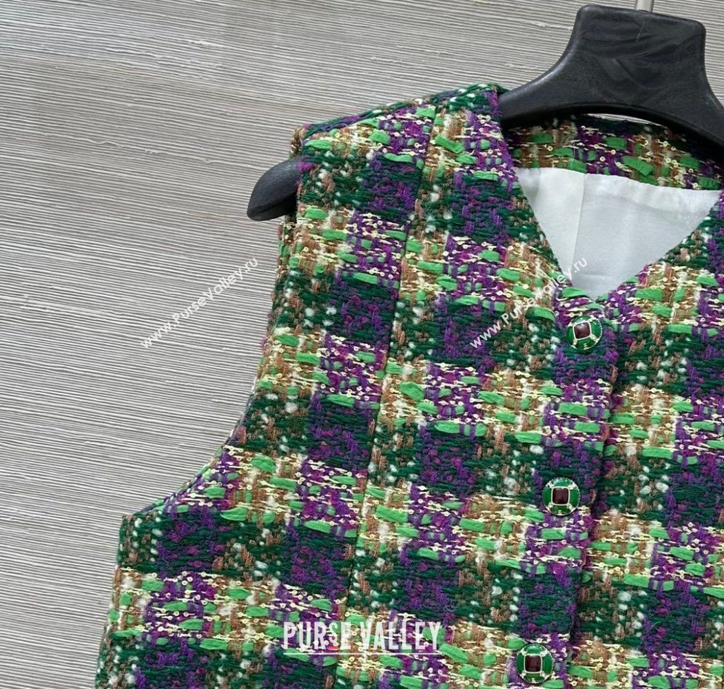 Chanel Wool Blend Tweed Vest Green 2025 CH120101 (QI-251201073)