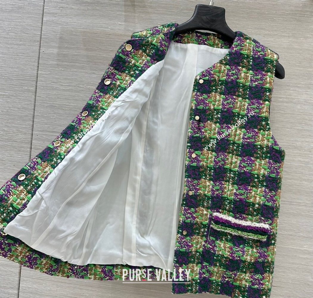 Chanel Wool Blend Tweed Vest Green 2025 CH120101 (QI-251201073)