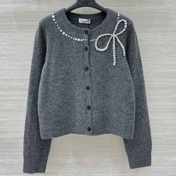 Valentino Wool Cashmere Cardigan with Strass Bow Grey 2025 VL120201 (QI-251202059)