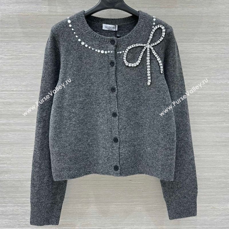Valentino Wool Cashmere Cardigan with Strass Bow Grey 2025 VL120201 (QI-251202059)
