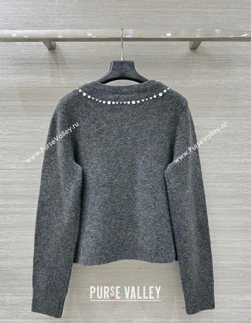 Valentino Wool Cashmere Cardigan with Strass Bow Grey 2025 VL120201 (QI-251202059)