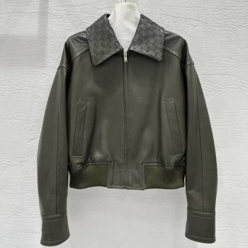 Bottega Veneta Lambskin Leather Jacket Green 2025 BV120263 (QI-251202065)