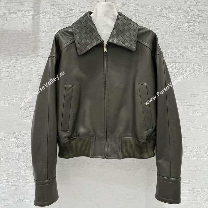 Bottega Veneta Lambskin Leather Jacket Green 2025 BV120263 (QI-251202065)
