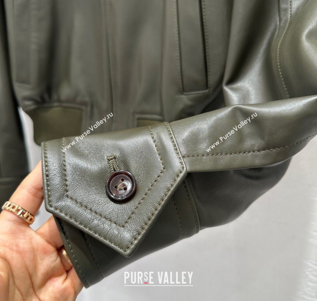 Bottega Veneta Lambskin Leather Jacket Green 2025 BV120263 (QI-251202065)