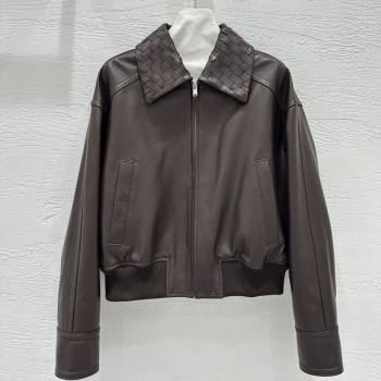 Bottega Veneta Lambskin Leather Jacket Brown 2025 BV120263 (QI-251202066)