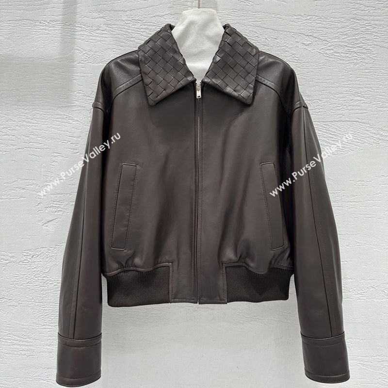 Bottega Veneta Lambskin Leather Jacket Brown 2025 BV120263 (QI-251202066)