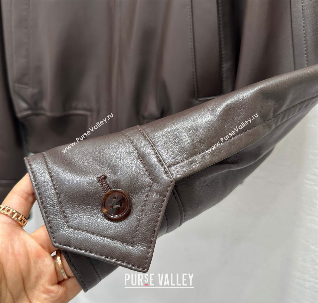 Bottega Veneta Lambskin Leather Jacket Brown 2025 BV120263 (QI-251202066)