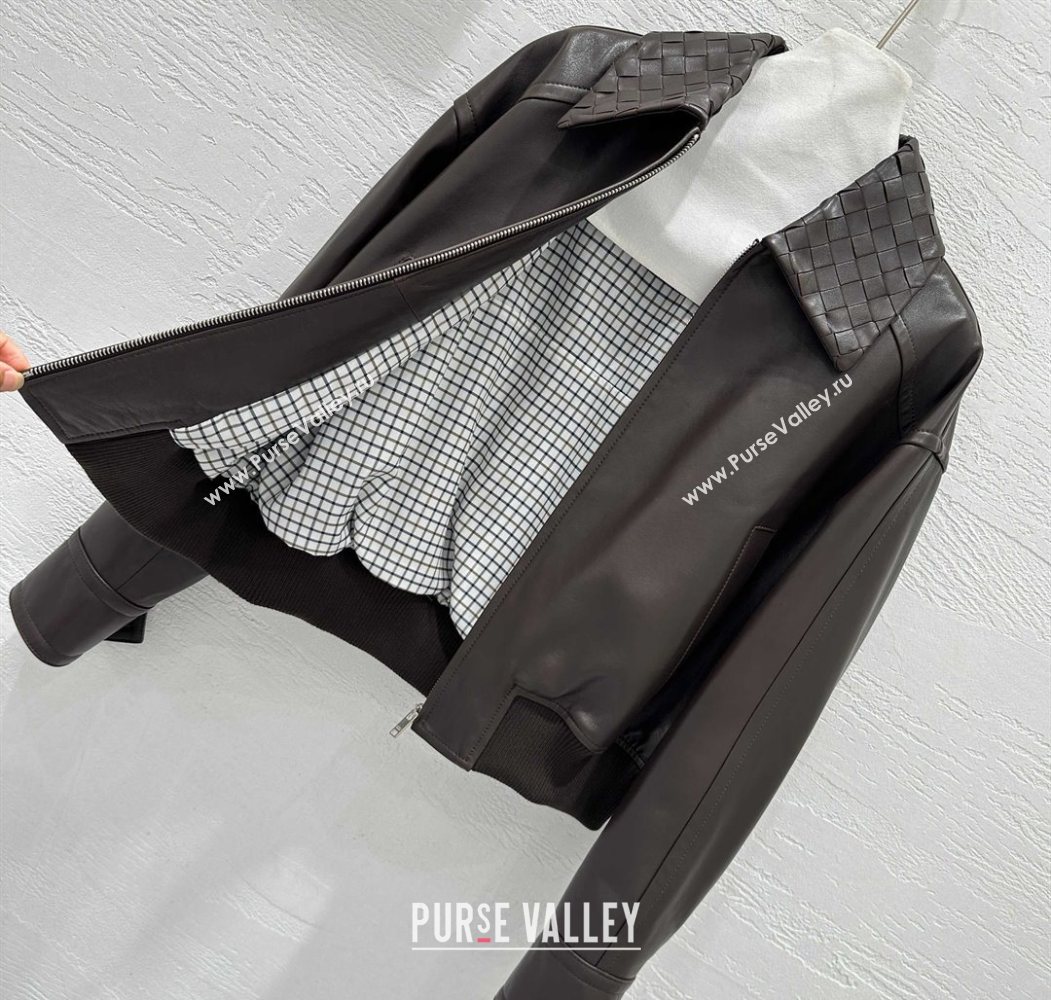 Bottega Veneta Lambskin Leather Jacket Brown 2025 BV120263 (QI-251202066)