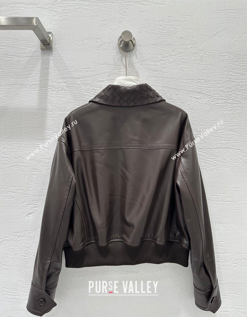 Bottega Veneta Lambskin Leather Jacket Brown 2025 BV120263 (QI-251202066)