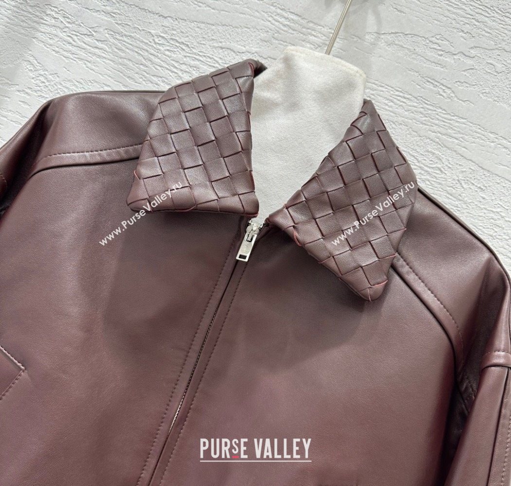 Bottega Veneta Lambskin Leather Jacket Burgundy 2025 BV120263 (QI-251202067)