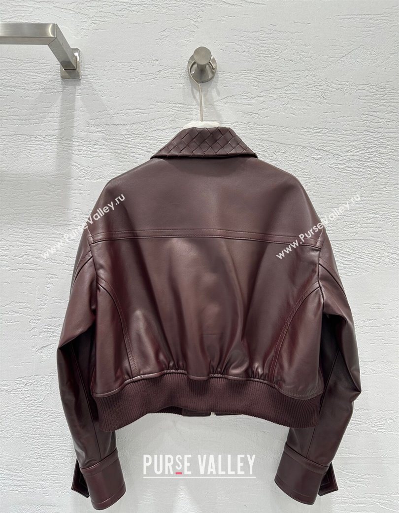 Bottega Veneta Lambskin Leather Jacket Burgundy 2025 BV120263 (QI-251202067)