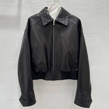 Bottega Veneta Lambskin Leather Jacket Black 2025 BV120263 (QI-251202068)