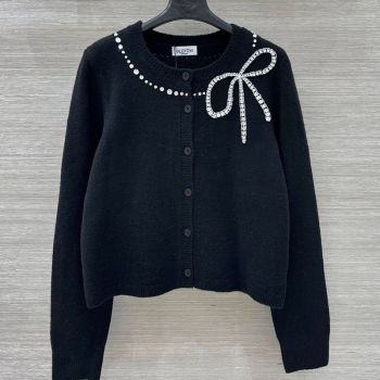 Valentino Wool Cashmere Cardigan with Strass Bow Black 2025 VL120201 (QI-251202060)