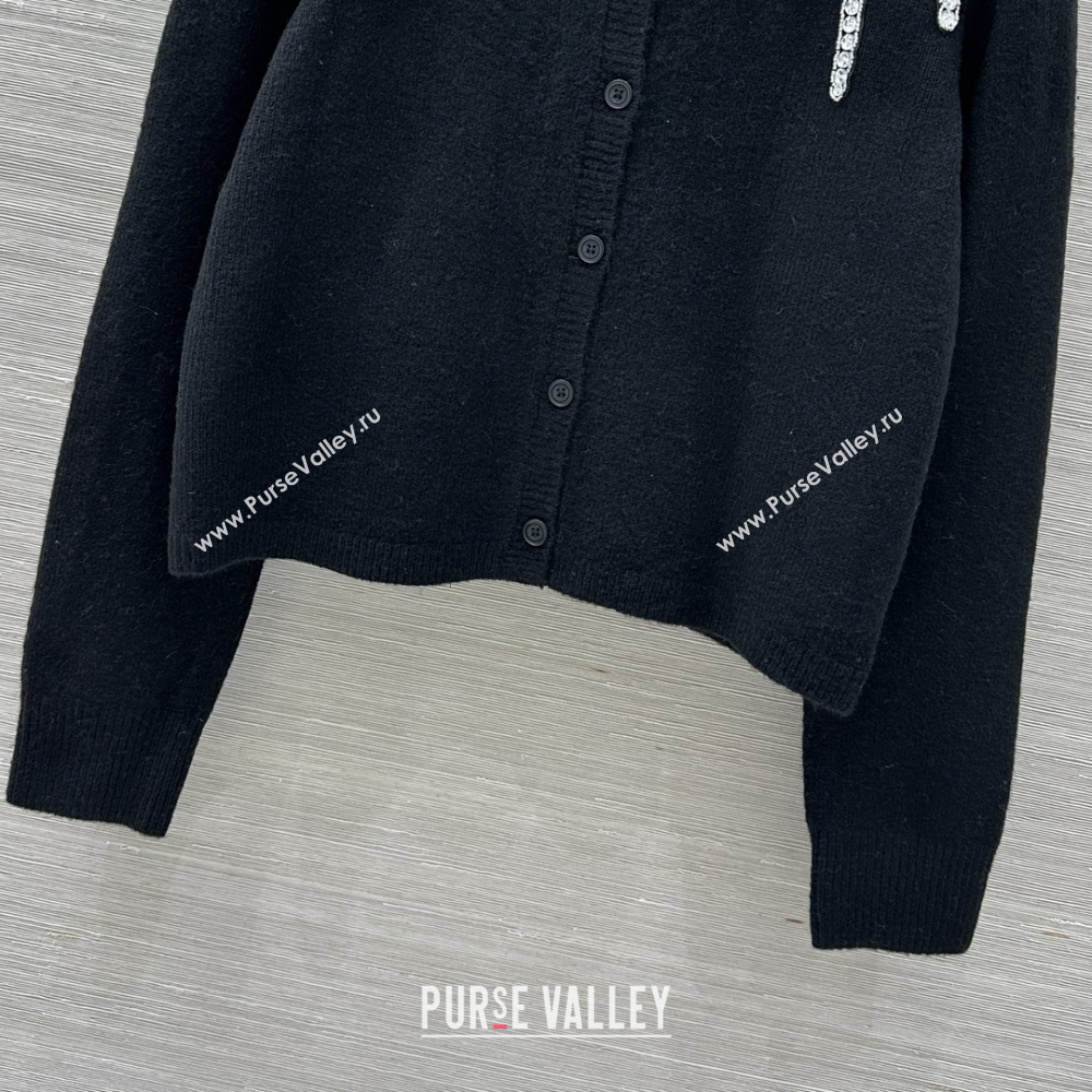 Valentino Wool Cashmere Cardigan with Strass Bow Black 2025 VL120201 (QI-251202060)