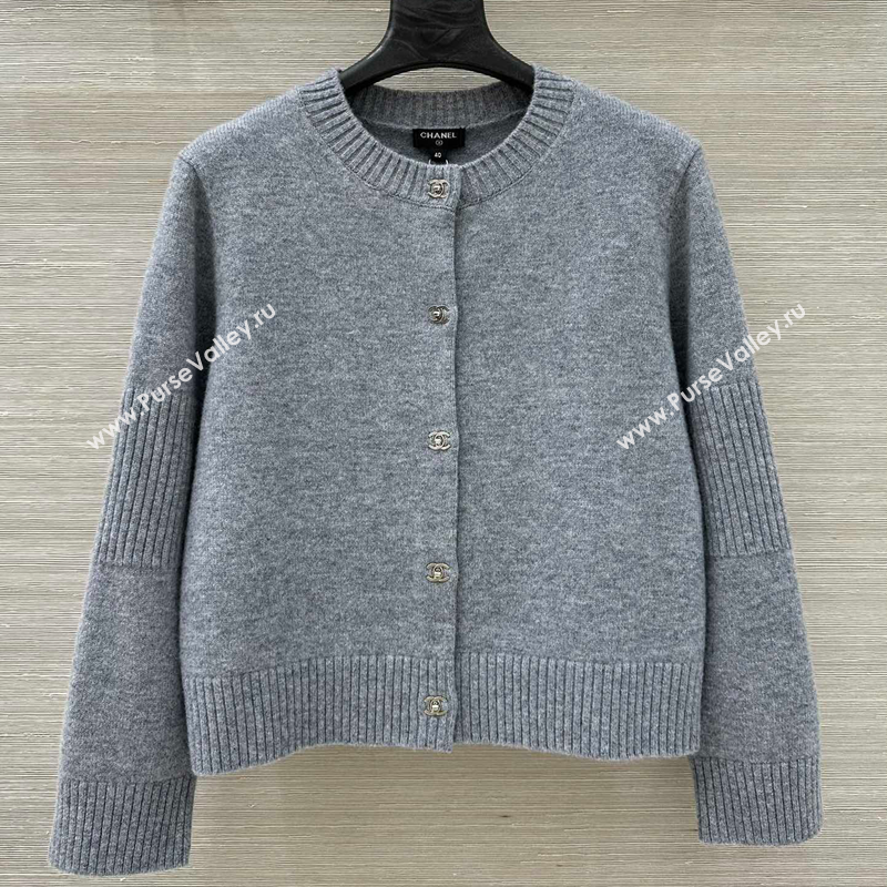 Chanel Cashmere Blend Cardigan Grey 2025 CH120214 (QI-251202016)