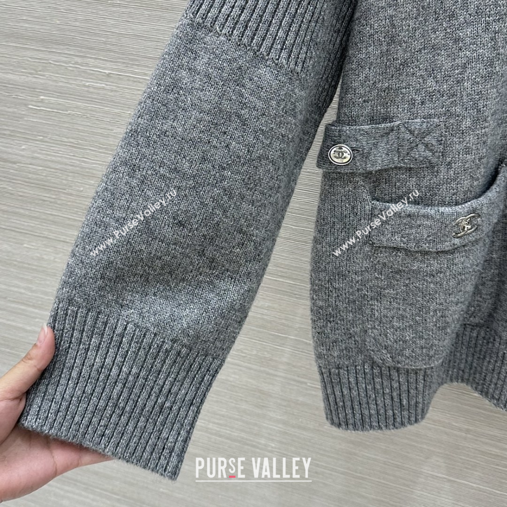 Chanel Cashmere Blend Cardigan Grey 2025 CH120215 (QI-251202019)