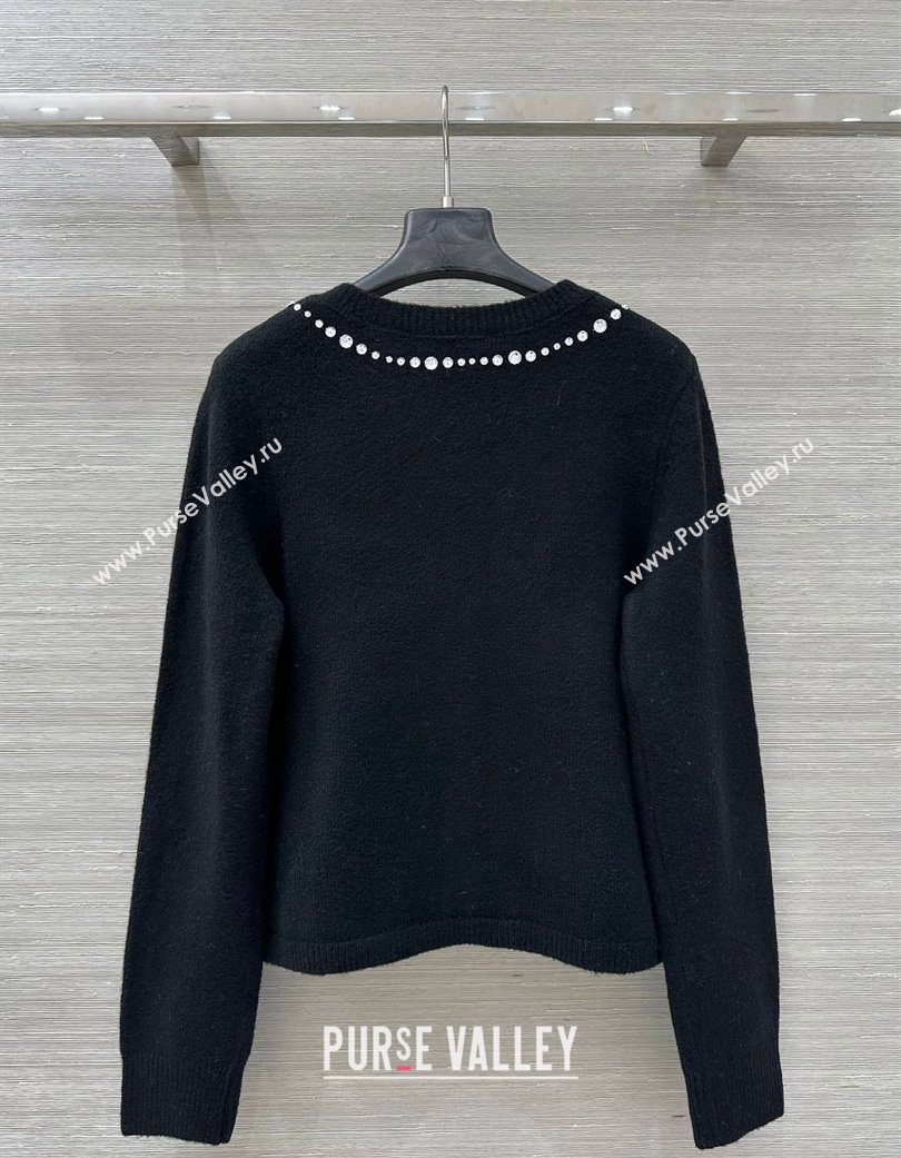 Valentino Wool Cashmere Cardigan with Strass Bow Black 2025 VL120201 (QI-251202060)