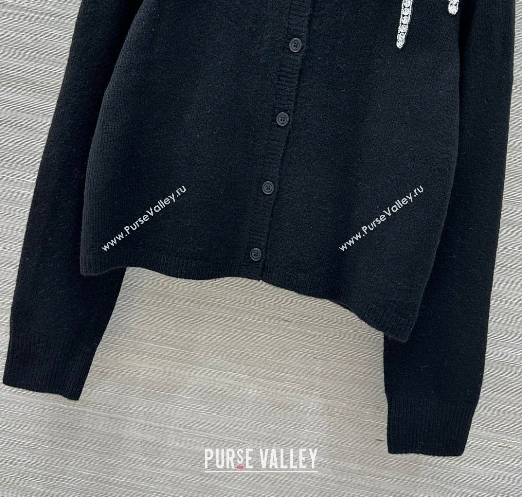 Valentino Wool Cashmere Cardigan with Strass Bow Black 2025 VL120201 (QI-251202060)