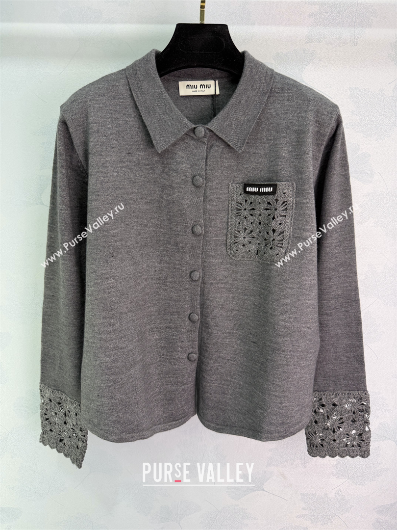 Miu Miu Wool Cardigan Grey 2025 MM120201 (QI-251202073)
