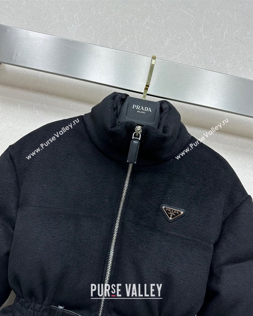 Prada Fur-Like Down Jacket Black with Buckle Black 2024 1108 (QI-241108029)