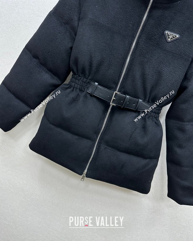 Prada Fur-Like Down Jacket Black with Buckle Black 2024 1108 (QI-241108029)