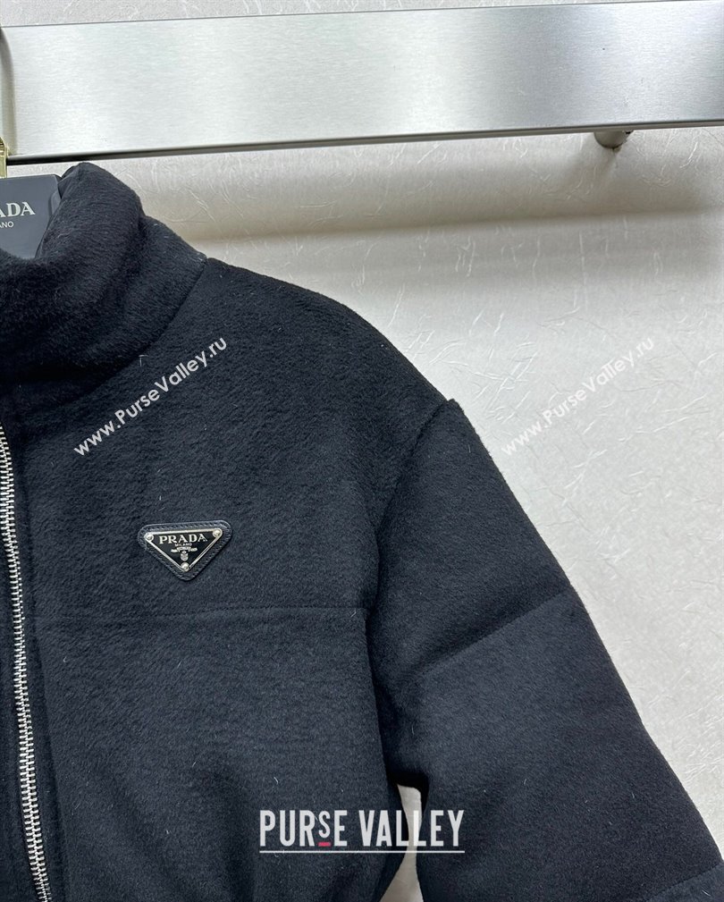 Prada Fur-Like Down Jacket Black with Buckle Black 2024 1108 (QI-241108029)