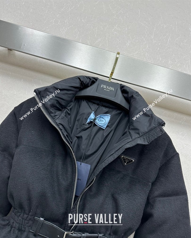 Prada Fur-Like Down Jacket Black with Buckle Black 2024 1108 (QI-241108029)