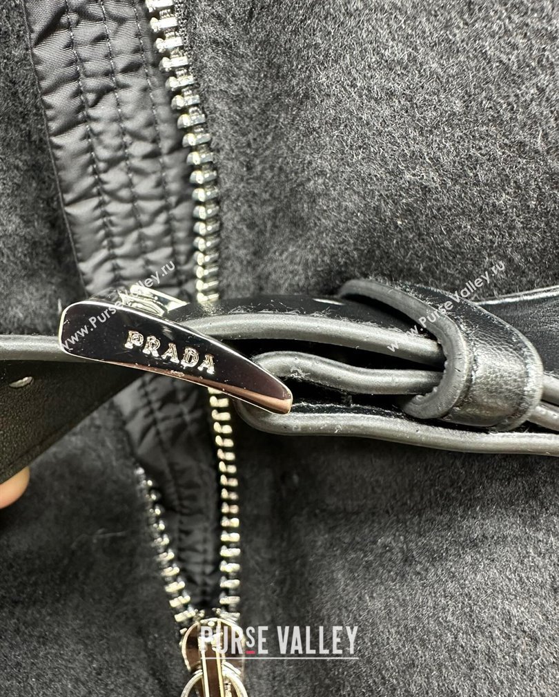 Prada Fur-Like Down Jacket Black with Buckle Black 2024 1108 (QI-241108029)