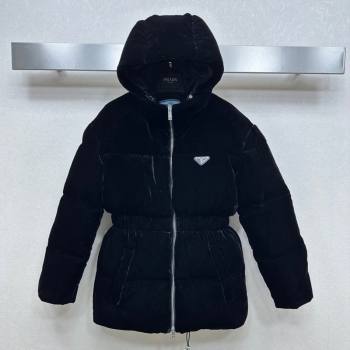 Prada Velvet Down Jacket Black 2024 1108 (QI-241108033)