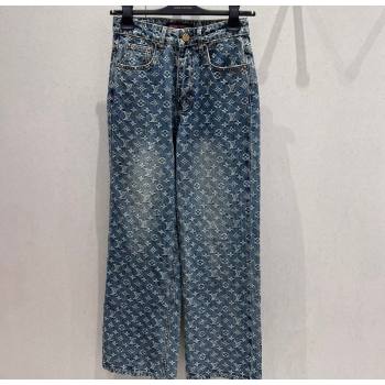 Louis Vuitton Monogram Jeans Denim Pants Blue 2024 1108 (QI-241108016)