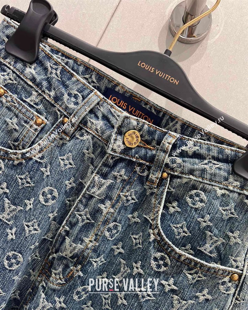 Louis Vuitton Monogram Jeans Denim Pants Blue 2024 1108 (QI-241108016)