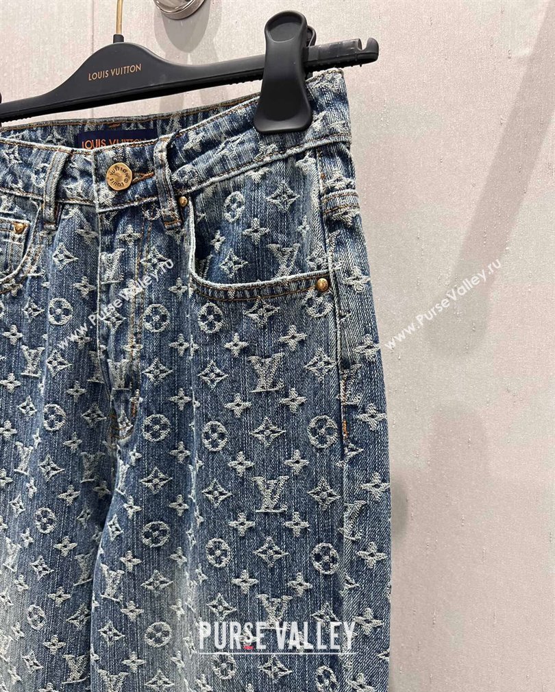 Louis Vuitton Monogram Jeans Denim Pants Blue 2024 1108 (QI-241108016)