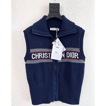 Dior Logo Knit Vest with Zip Dark Blue 2024 1025 (QI-241025013)