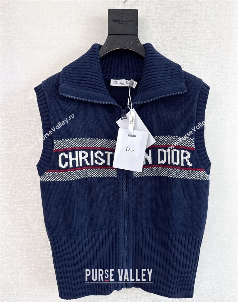 Dior Logo Knit Vest with Zip Dark Blue 2024 1025 (QI-241025013)