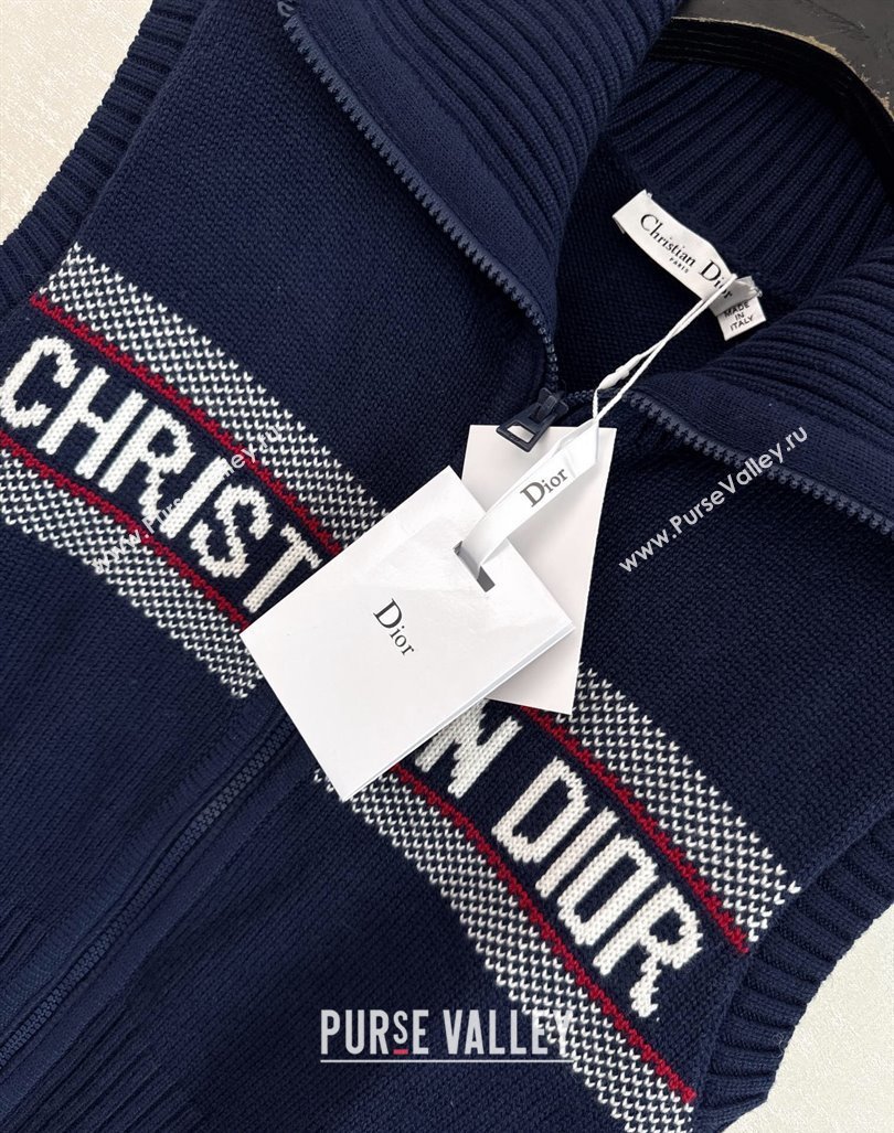 Dior Logo Knit Vest with Zip Dark Blue 2024 1025 (QI-241025013)