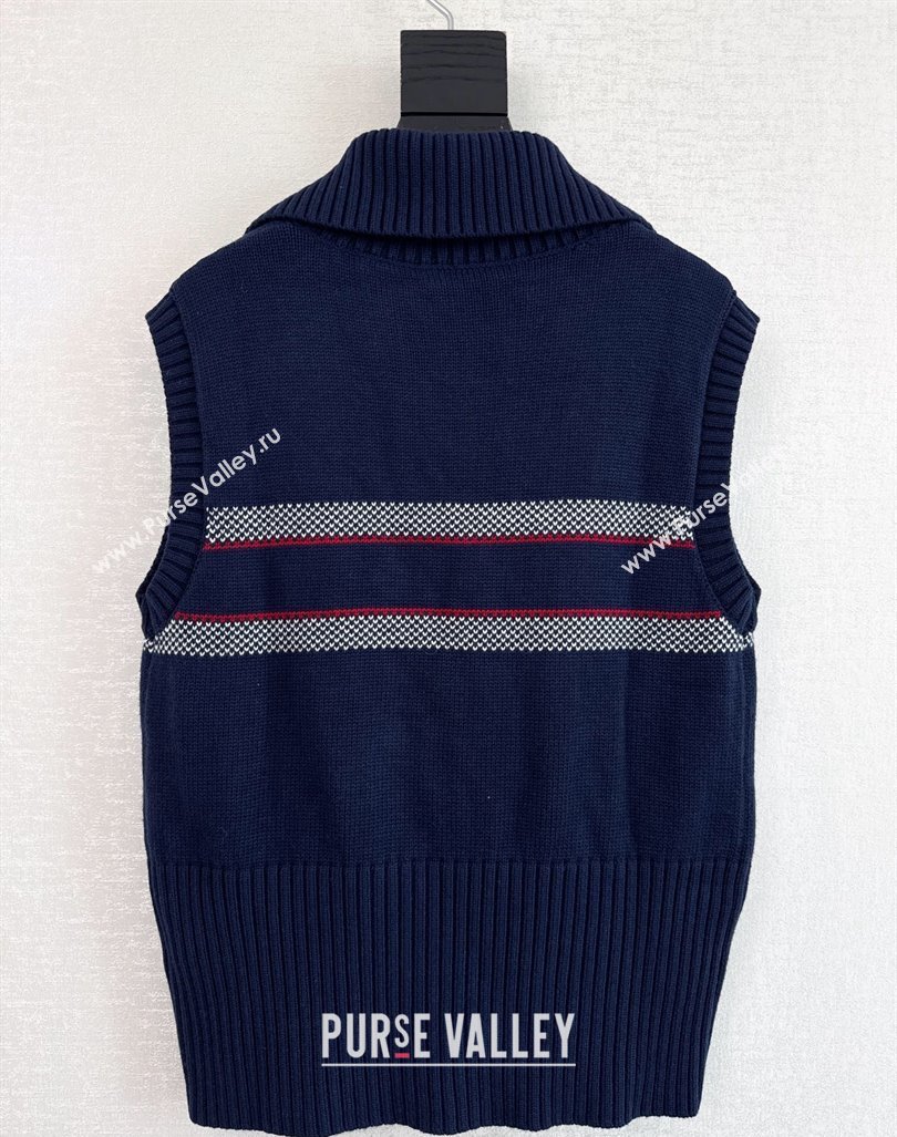 Dior Logo Knit Vest with Zip Dark Blue 2024 1025 (QI-241025013)