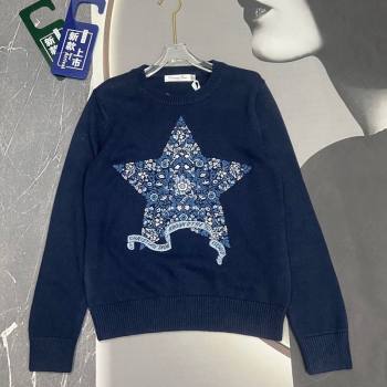 Dior Star Embroidered Sweater Navy Blue 2024 1025 (QI-241025018)