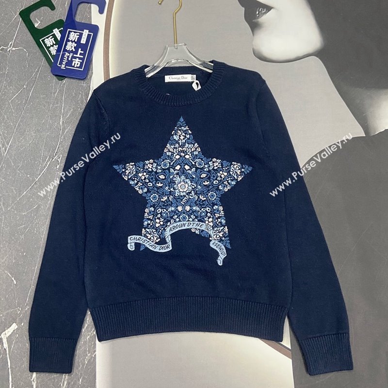 Dior Star Embroidered Sweater Navy Blue 2024 1025 (QI-241025018)