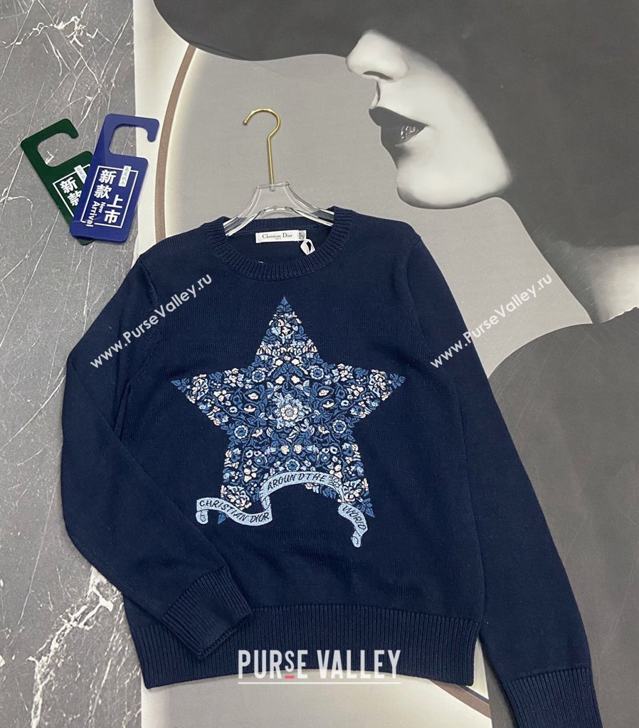Dior Star Embroidered Sweater Navy Blue 2024 1025 (QI-241025018)