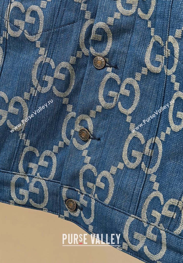 Gucci Maxi GG Blue Denim Jacket 2024 1025 (QI-241025039)